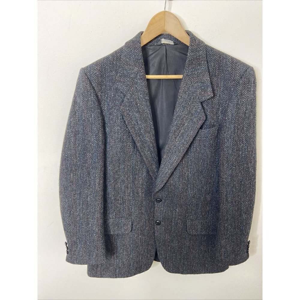 Moores Harris Tweed Men's 40 R Black Scottish Wool Blazer‎ Sports Jacket